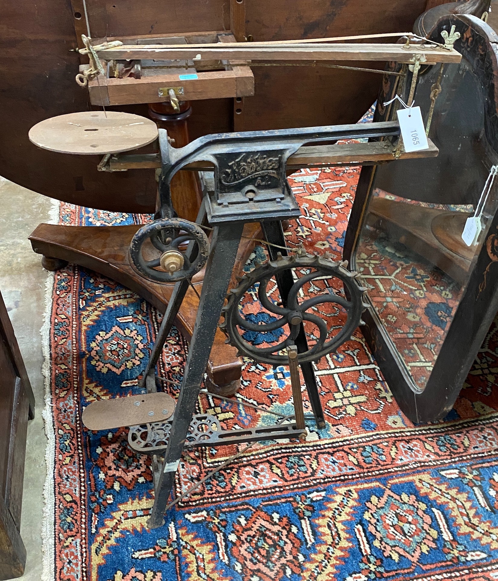 An early 20th century Hobbies treadle fret saw, height 92cm